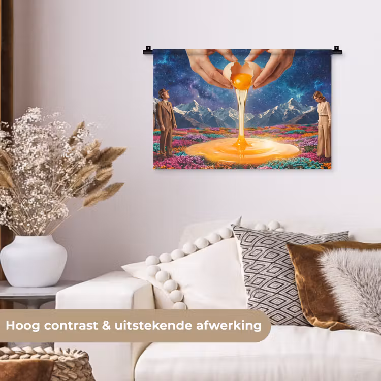 Wall Hanging - Hands - Egg - Surrealism - Handen - Ei - Surrealisme Wandkleed katoen klein