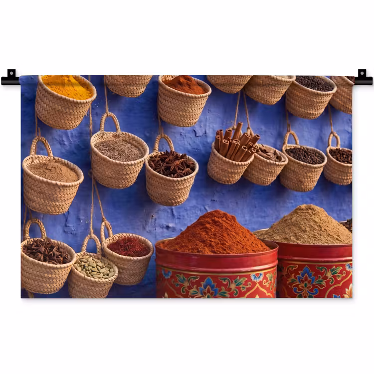 Wall Hanging - Herbs - Baskets - Market - Kruiden - Manden - Markt Wandkleed katoen klein