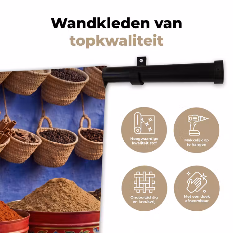 Wall Hanging - Herbs - Baskets - Market - Kruiden - Manden - Markt Wandkleed katoen klein