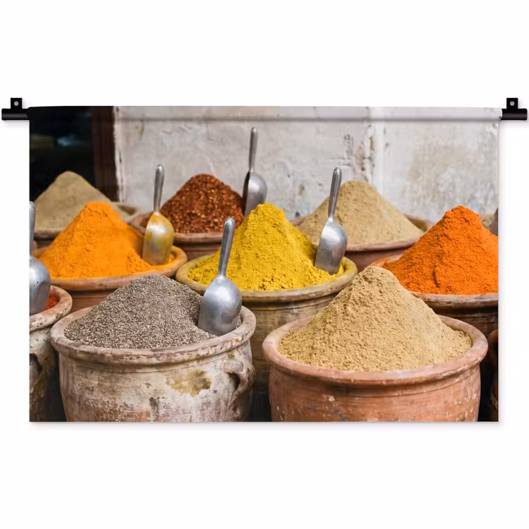 Wall Hanging - Herbs - Jars - Asian - Kruiden - Potten - Oosters Wandkleed katoen klein