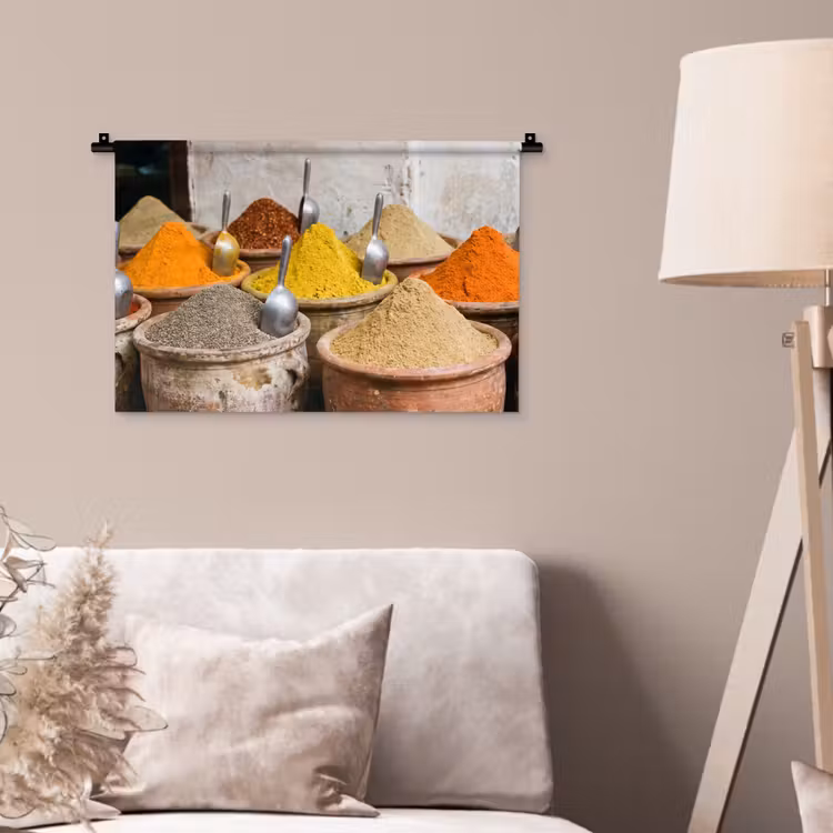 Wall Hanging - Herbs - Jars - Asian - Kruiden - Potten - Oosters Wandkleed katoen klein