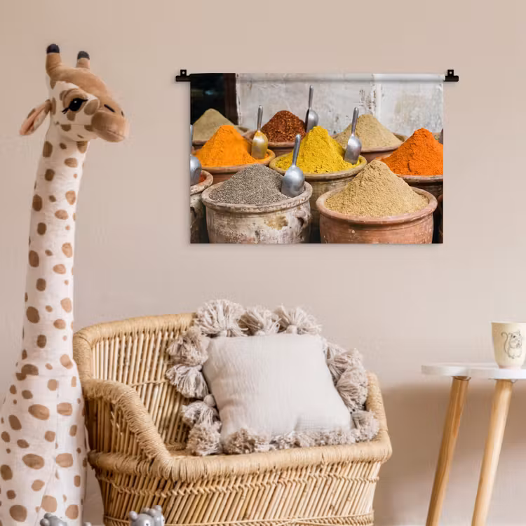 Wall Hanging - Herbs - Jars - Asian - Kruiden - Potten - Oosters Wandkleed katoen klein