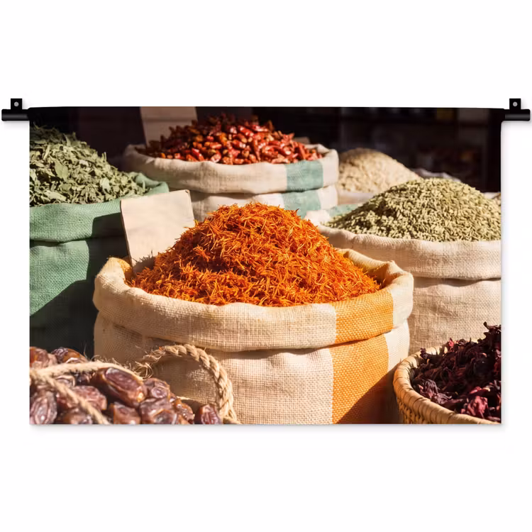 Wall Hanging - Herbs - Market - Colorful - Kruiden - Markt - Kleurrijk Wandkleed katoen klein