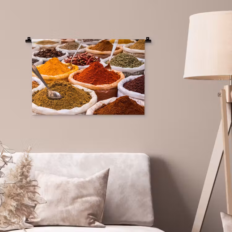 Wall Hanging - Herbs - Market - Food - Kruiden - Markt - Eten Wandkleed katoen klein