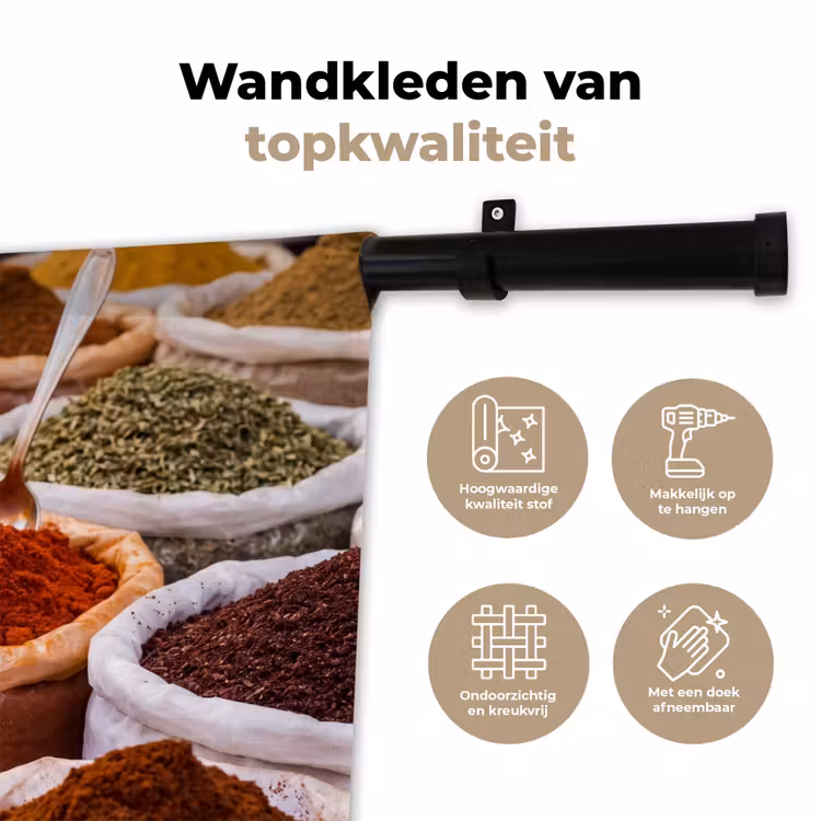 Wall Hanging - Herbs - Market - Food - Kruiden - Markt - Eten Wandkleed katoen klein