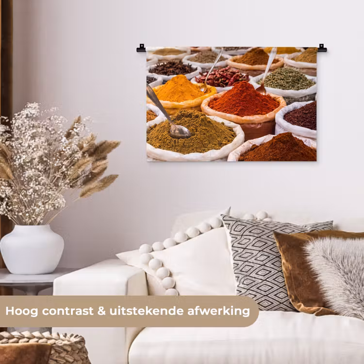 Wall Hanging - Herbs - Market - Food - Kruiden - Markt - Eten Wandkleed katoen klein