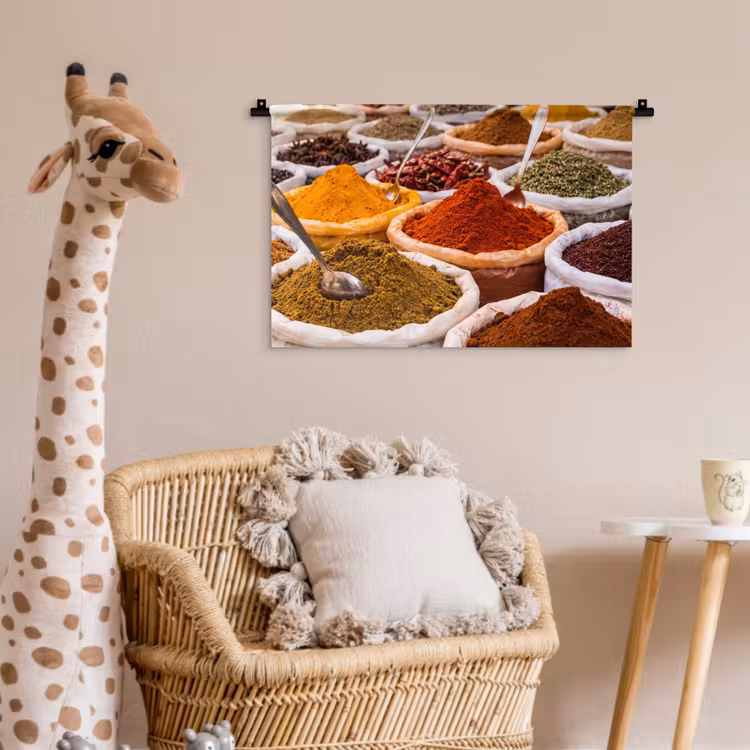 Wall Hanging - Herbs - Market - Food - Kruiden - Markt - Eten Wandkleed katoen klein