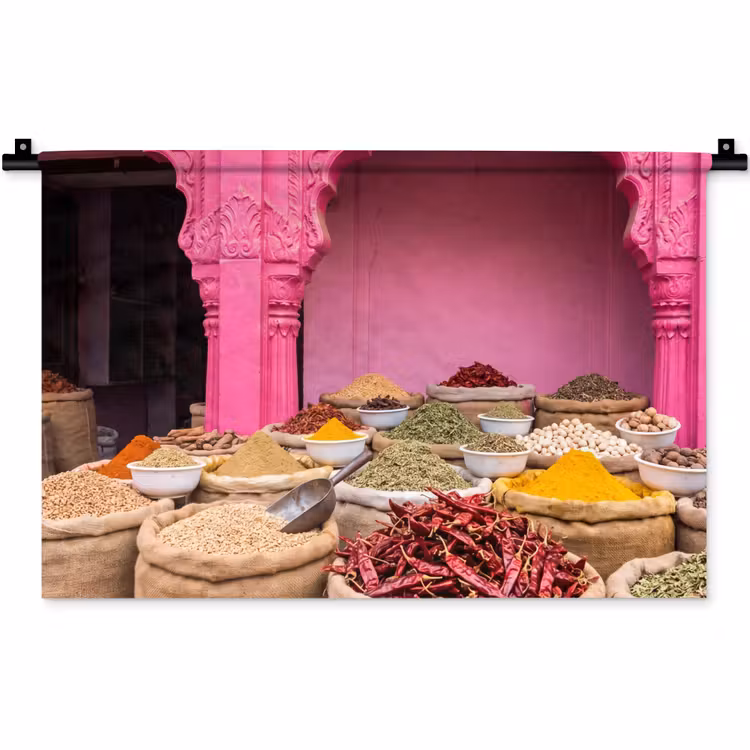 Wall Hanging - Herbs - Market - Pink - Kruiden - Markt - Roze Wandkleed katoen klein