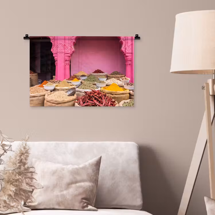 Wall Hanging - Herbs - Market - Pink - Kruiden - Markt - Roze Wandkleed katoen klein