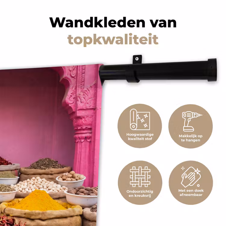 Wall Hanging - Herbs - Market - Pink - Kruiden - Markt - Roze Wandkleed katoen klein
