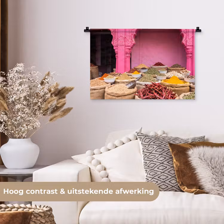 Wall Hanging - Herbs - Market - Pink - Kruiden - Markt - Roze Wandkleed katoen klein