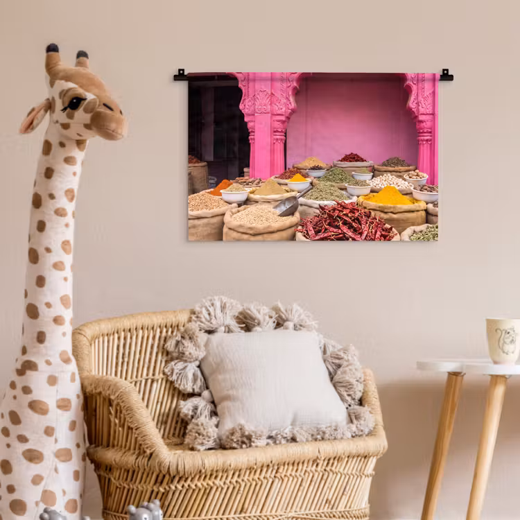 Wall Hanging - Herbs - Market - Pink - Kruiden - Markt - Roze Wandkleed katoen klein