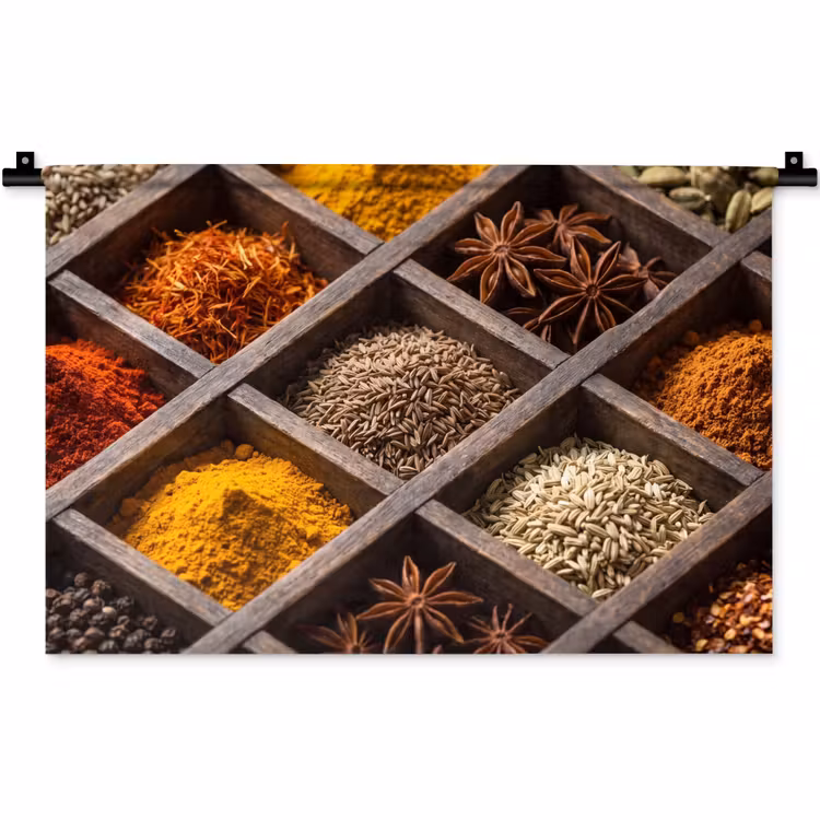 Wall Hanging - Herbs - Wood - Food - Kruiden - Houten - Eten Wandkleed katoen klein