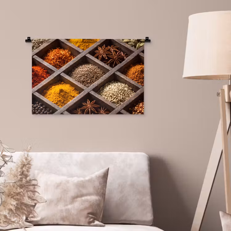 Wall Hanging - Herbs - Wood - Food - Kruiden - Houten - Eten Wandkleed katoen klein