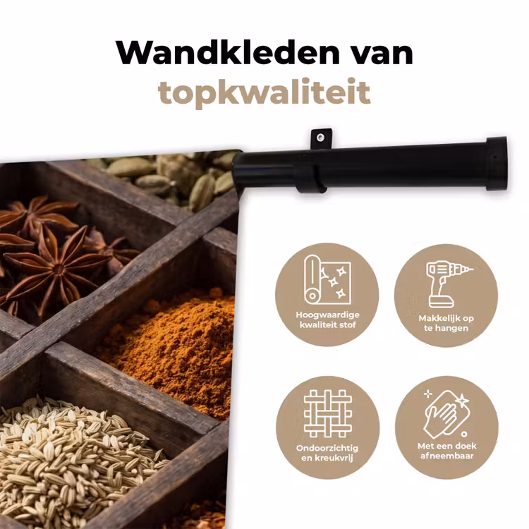 Wall Hanging - Herbs - Wood - Food - Kruiden - Houten - Eten Wandkleed katoen klein
