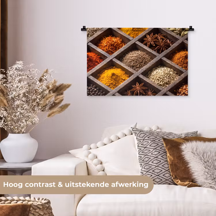 Wall Hanging - Herbs - Wood - Food - Kruiden - Houten - Eten Wandkleed katoen klein
