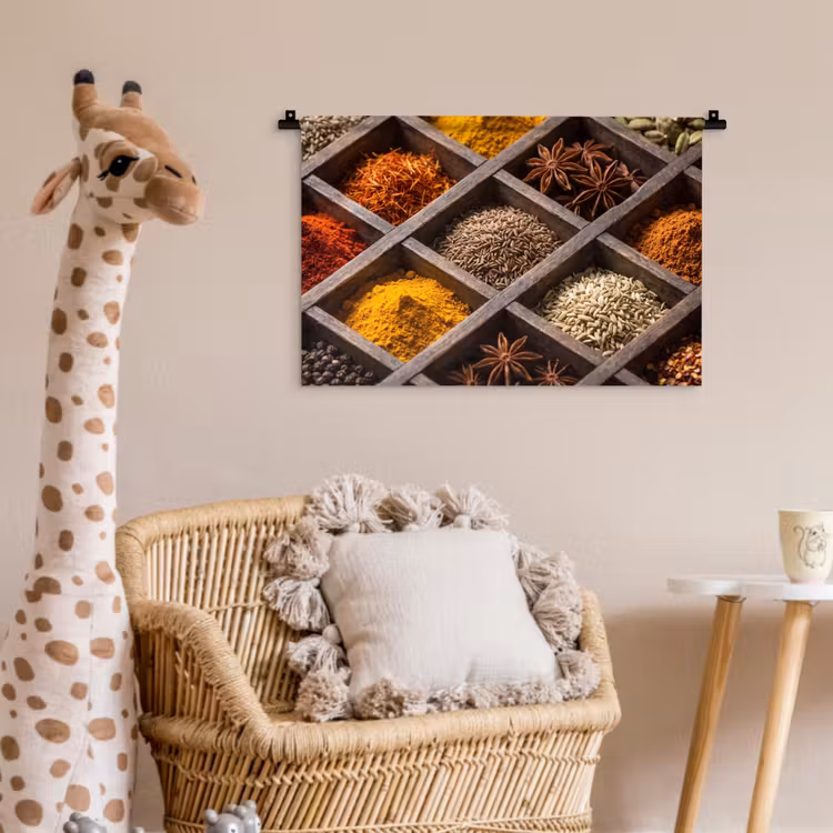 Wall Hanging - Herbs - Wood - Food - Kruiden - Houten - Eten Wandkleed katoen klein