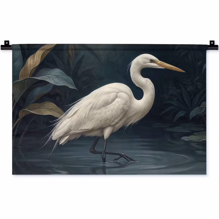 Reiger - Water - Natuur - Modern - Wit Wandkleed katoen klein -zz3d