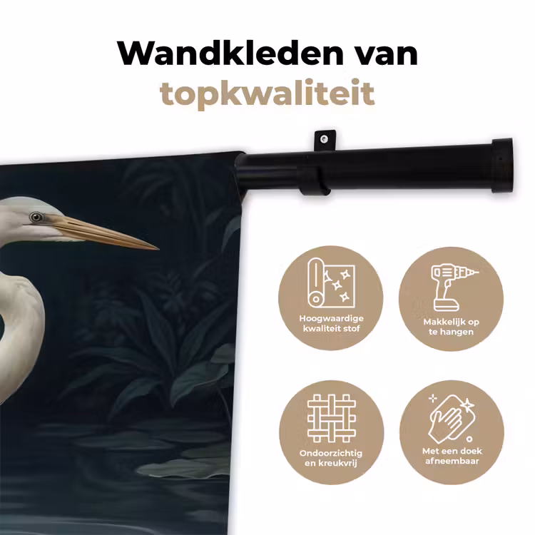 Reiger - Water - Natuur - Modern - Wit Wandkleed katoen klein -sfeer2