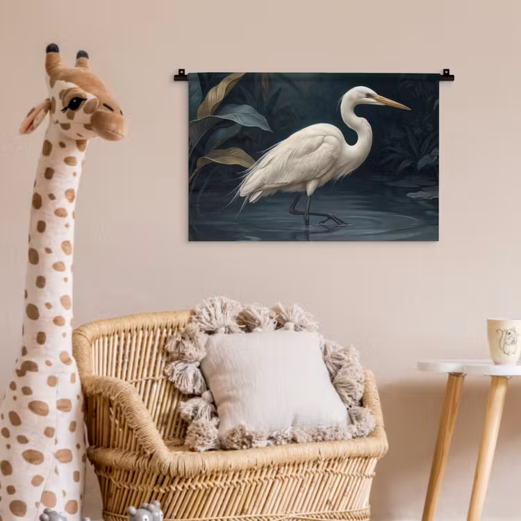 Reiger - Water - Natuur - Modern - Wit Wandkleed katoen klein -wsfeer5_kind