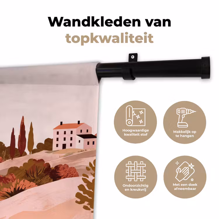 Heuvellandschap - Grafisch - Terracotta Wandkleed katoen klein -sfeer2