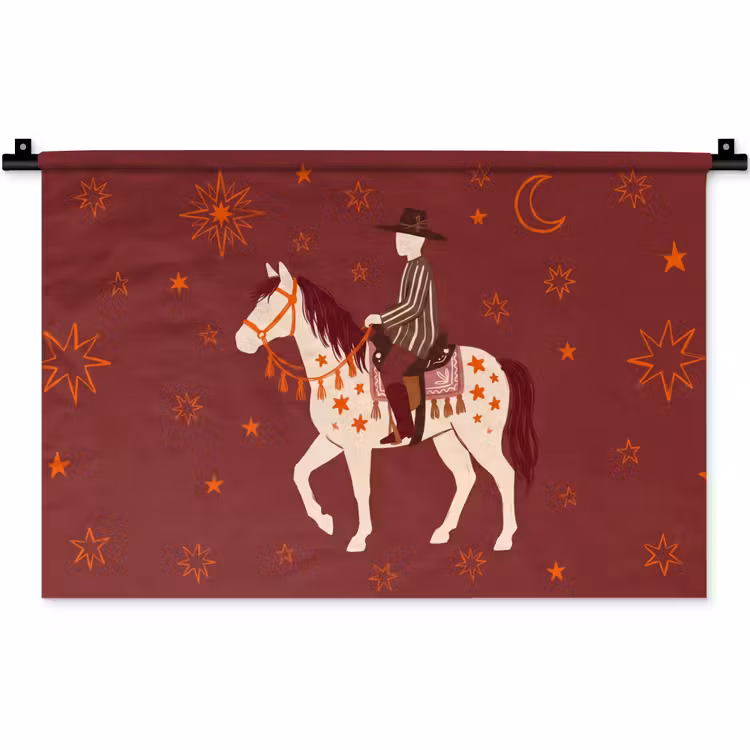 Paard - Ruiter - Sterren - Nacht - Illustratie Wandkleed katoen klein -zz3d
