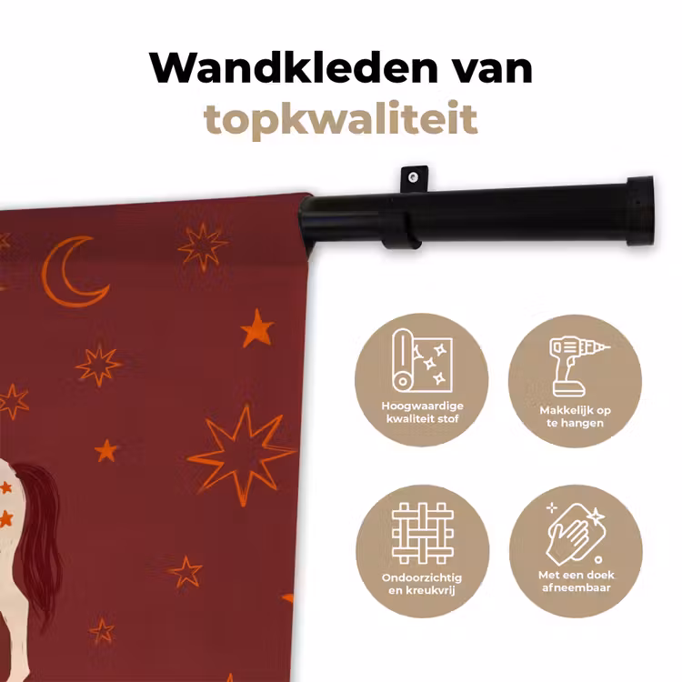 Paard - Ruiter - Sterren - Nacht - Illustratie Wandkleed katoen klein -sfeer2