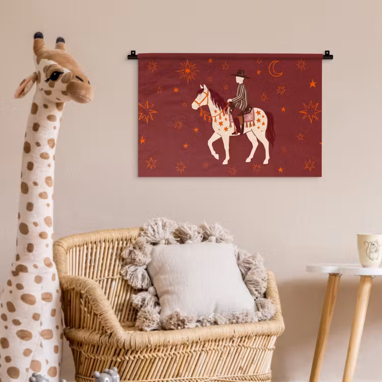 Paard - Ruiter - Sterren - Nacht - Illustratie Wandkleed katoen klein -wsfeer5_kind