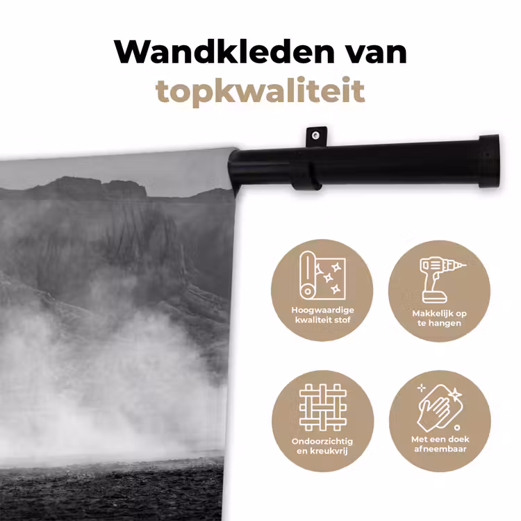 Paard - Ren - Stof - Zwart-wit - Dieren Wandkleed katoen klein -sfeer2