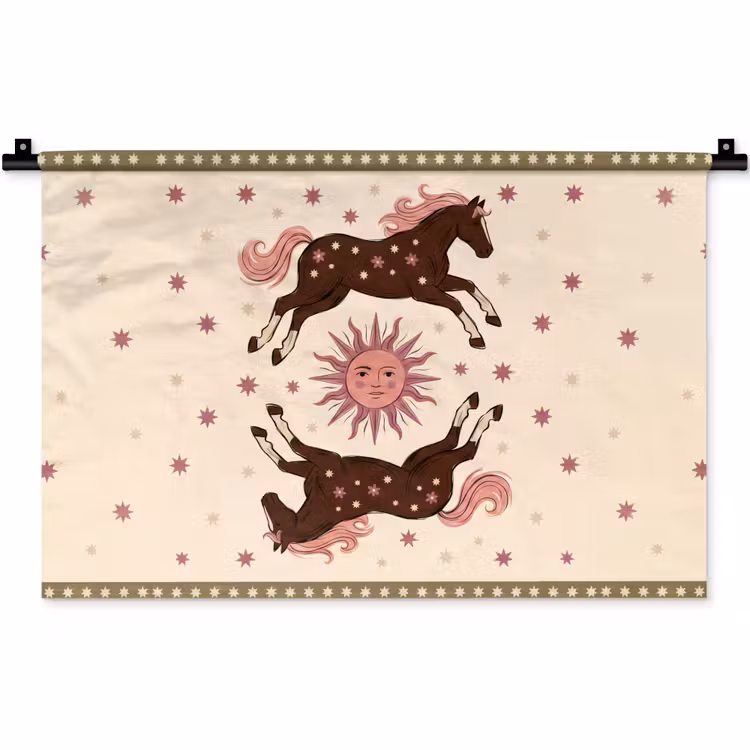 Paard - Zon - Mystiek - Illustratie - Roze Wandkleed katoen klein -zz3d