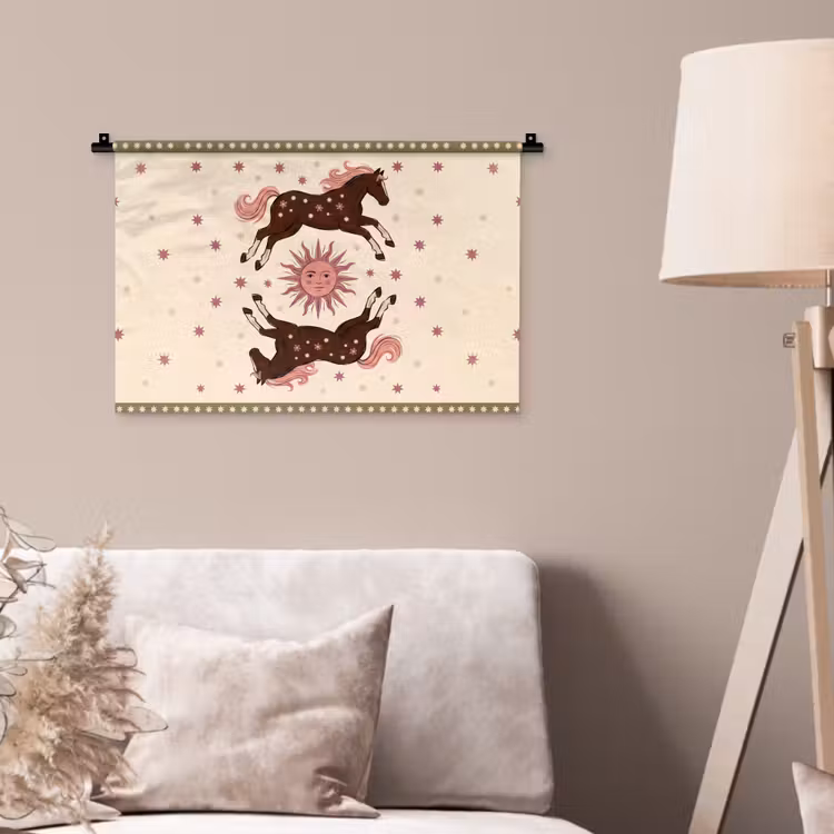 Paard - Zon - Mystiek - Illustratie - Roze Wandkleed katoen klein -sfeer4