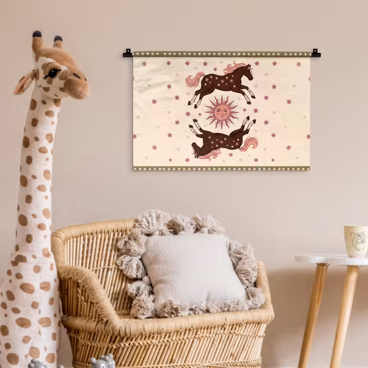 Paard - Zon - Mystiek - Illustratie - Roze Wandkleed katoen klein -wsfeer5_kind