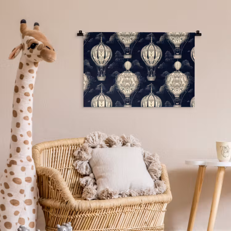 Luchtballonnen - Wolken - Patroon - Donkerblauw Wandkleed katoen klein 269 -wsfeer5_kind