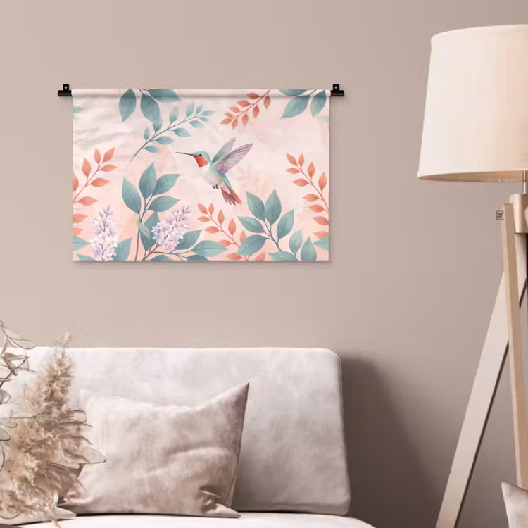 Kolibrie - Vliegen - Natuur - Illustratie - Kleurrijk Wandkleed katoen klein -sfeer4