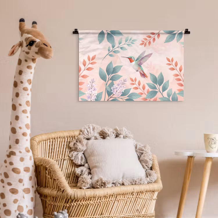 Kolibrie - Vliegen - Natuur - Illustratie - Kleurrijk Wandkleed katoen klein -wsfeer5_kind