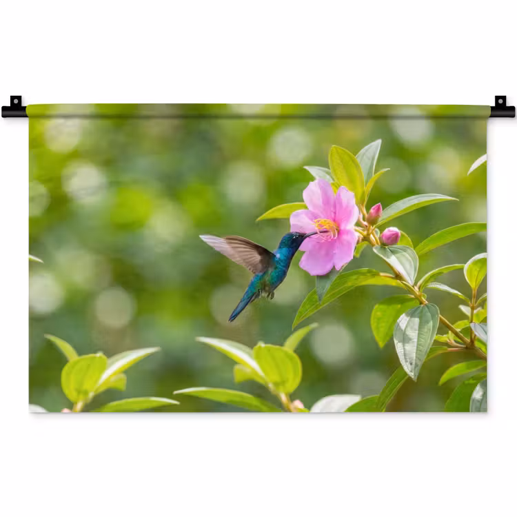 Kolibrie - Bloem - Natuur - Groen Wandkleed katoen klein -zz3d