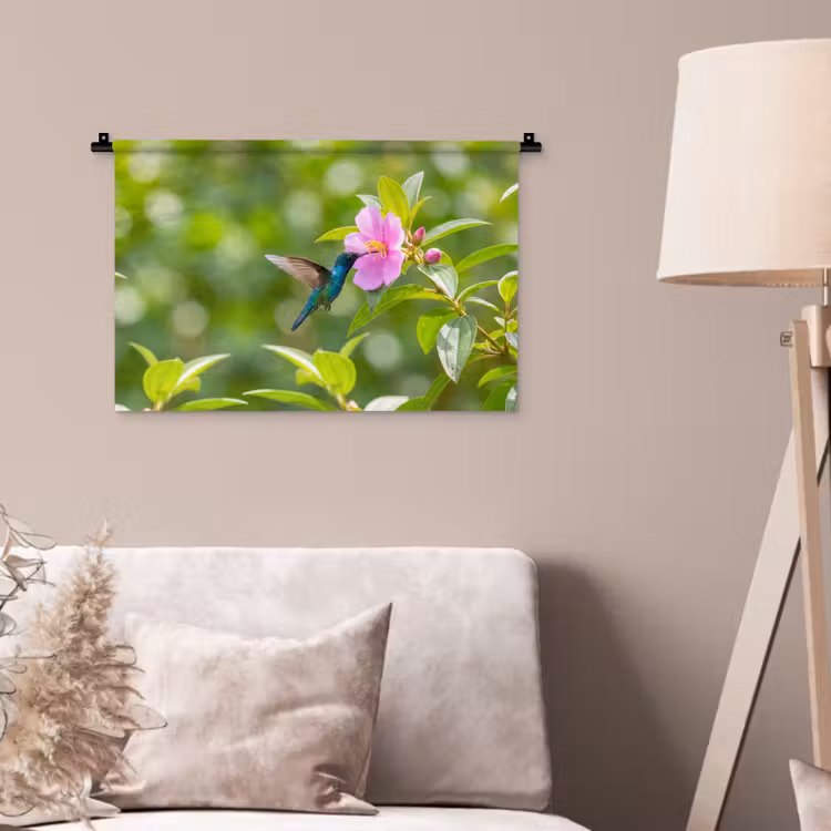 Kolibrie - Bloem - Natuur - Groen Wandkleed katoen klein -sfeer4