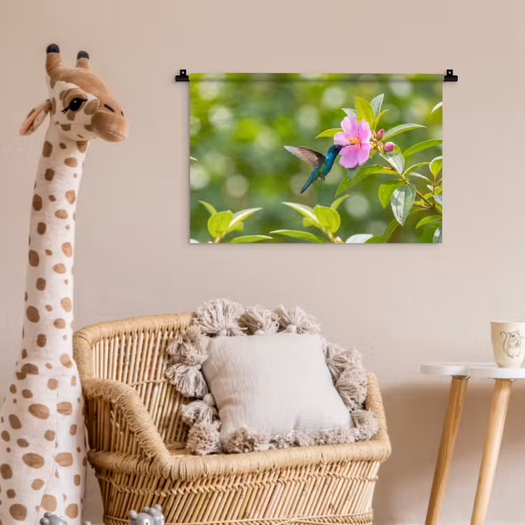 Kolibrie - Bloem - Natuur - Groen Wandkleed katoen klein -wsfeer5_kind