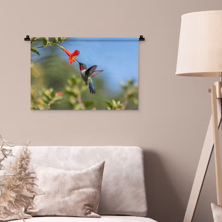 Kolibrie - Bloem - Natuur - Groen Wandkleed katoen klein -sfeer4
