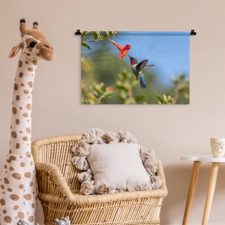 Kolibrie - Bloem - Natuur - Groen Wandkleed katoen klein -wsfeer5_kind