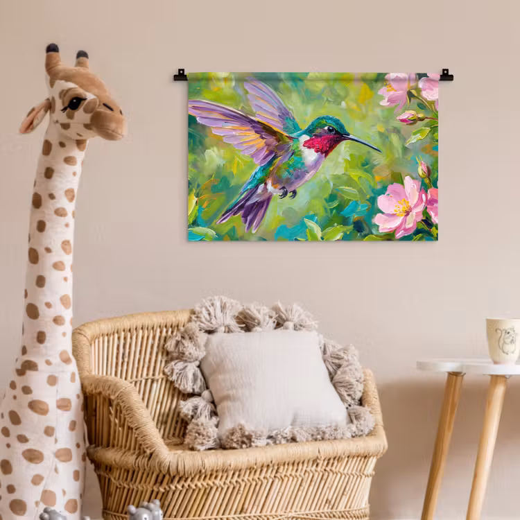 Kolibrie - Bloemen - Natuur - Kleurrijk Wandkleed katoen klein -wsfeer5_kind