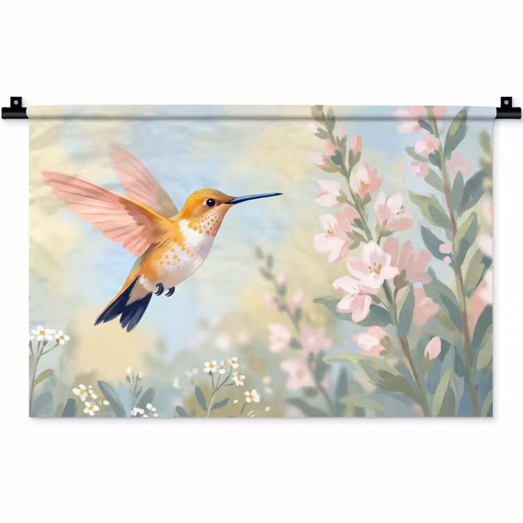 Kolibrie - Illustratie - Kleurrijk Wandkleed katoen klein -zz3d