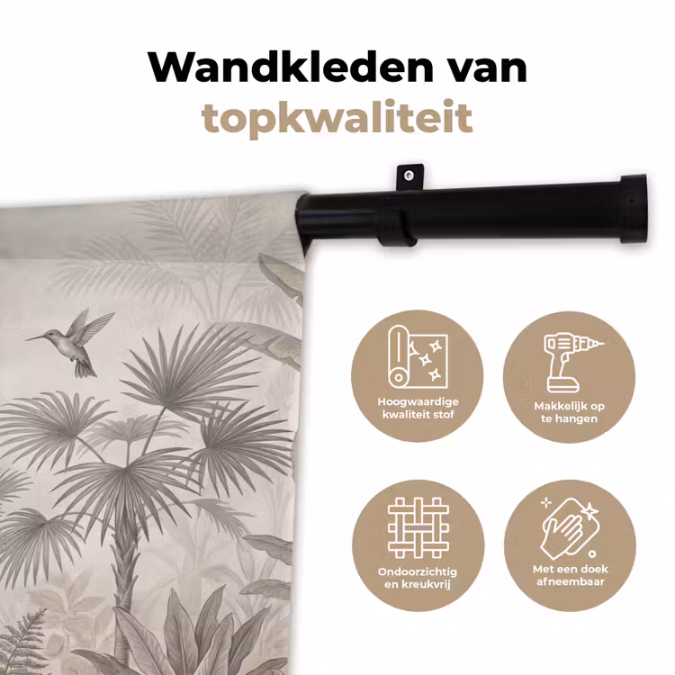 Jungle - Banenboom - Kolibrie - Beige Wandkleed katoen klein -sfeer2
