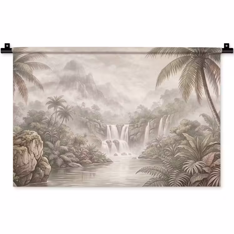 Jungle - Watervallen - Tropisch - Illustratie Wandkleed katoen klein -zz3d