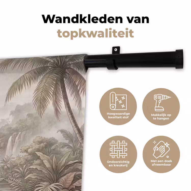 Jungle - Watervallen - Tropisch - Illustratie Wandkleed katoen klein -sfeer2