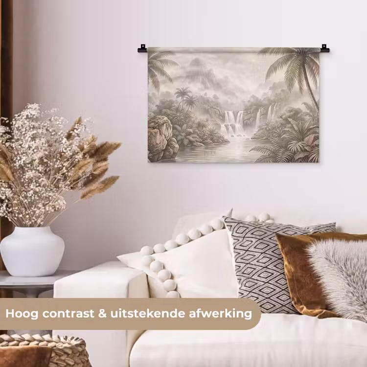 Jungle - Watervallen - Tropisch - Illustratie Wandkleed katoen klein -sfeer1