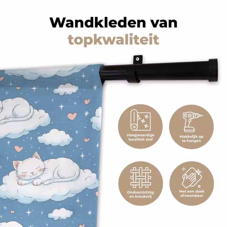 Kitten - Wolken - Blauw Wandkleed katoen klein 269 -sfeer2
