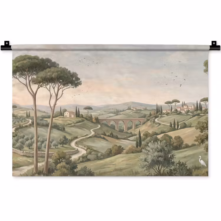 Landschap - Heuvels - Zandpad - Groen Wandkleed katoen klein -zz3d