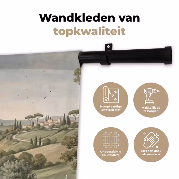Landschap - Heuvels - Zandpad - Groen Wandkleed katoen klein -sfeer2