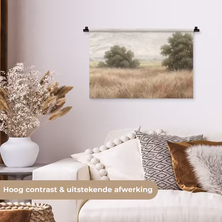 Landschap - Minimalistisch - Beige Wandkleed katoen klein -sfeer1